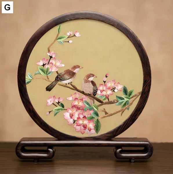 Exclusive Business Present, Flower and Bird Embroidered Decor, Unique Birthday Gift, Traditional Chinese Suzhou Embroidery Ornament, Premium Souvenir-LargePaintingArt.com