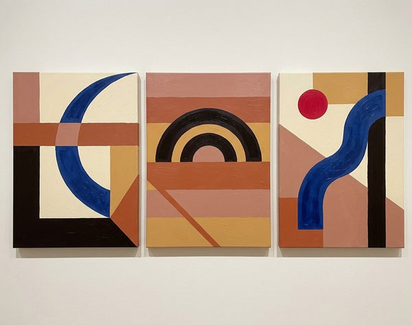 Modern Paintings for Mid Century Dining Room, Geometric Abstract Art, Multi Panel Group Paintings-LargePaintingArt.com