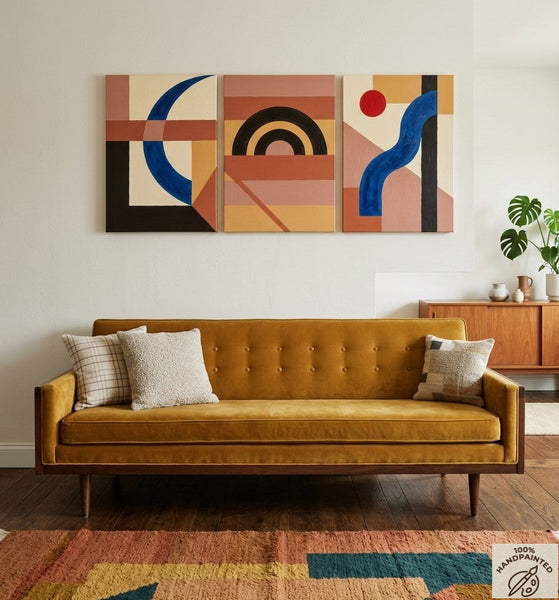 Modern Paintings for Mid Century Dining Room, Geometric Abstract Art, Multi Panel Group Paintings-LargePaintingArt.com