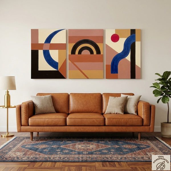 Modern Paintings for Mid Century Dining Room, Geometric Abstract Art, Multi Panel Group Paintings-LargePaintingArt.com