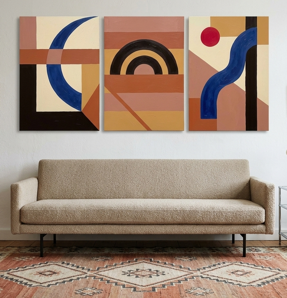 Modern Paintings for Mid Century Dining Room, Geometric Abstract Art, Multi Panel Group Paintings-LargePaintingArt.com