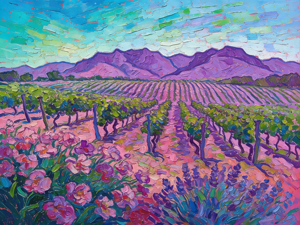 Vineyards at the Foot of the Mountain, Simple Painting Ideas, Landscape Canvas Paintings, Hand Painted Wall Art Paintings, Original Oil Paintings, Small Oil Paintings on Canvas-LargePaintingArt.com