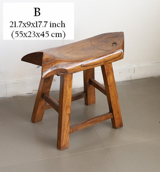 Solid Wood low Stool, Creative Shoe-changing Stool, Handmade Vintage Old Elm Wood Stool, Children's Wooden Stool, Sofa Stool, Dining Table Stool-LargePaintingArt.com