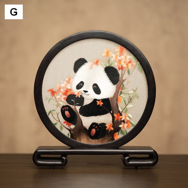 Unique Birthday Gift, Exclusive Business Present Panda Embroidered Decor, Traditional Chinese Suzhou Embroidery Ornament, Premium Souvenir-LargePaintingArt.com