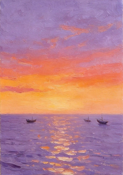 Original Seascape Paintings, Hand Painted Canvas Art, Sunset Sail on the Horizon, Original Oil Paintings, Buy Small Paintings Online, Small Canvas Artwork-LargePaintingArt.com