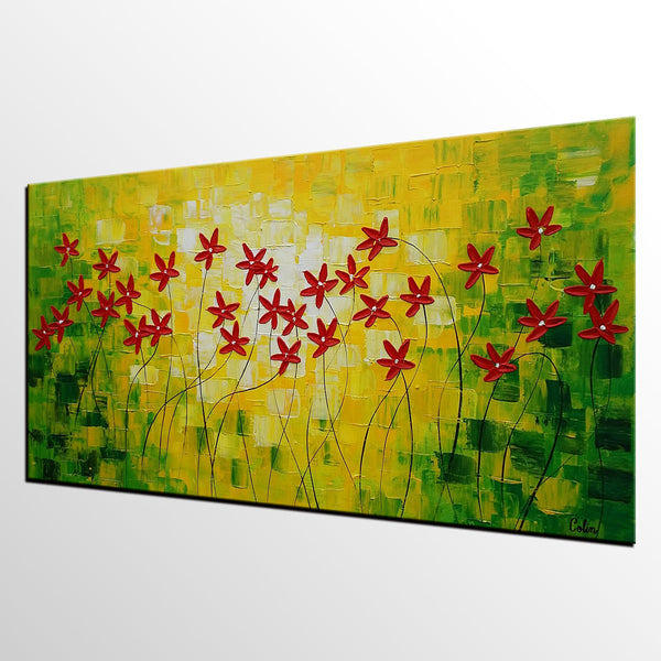 Flower Painting, Abstract Wall Art, Custom Canvas Art, Contemporary Artwork, Art on Canvas 269-LargePaintingArt.com