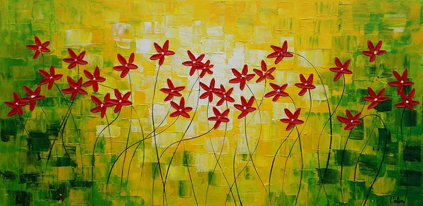 Flower Painting, Abstract Wall Art, Custom Canvas Art, Contemporary Artwork, Art on Canvas 269-LargePaintingArt.com