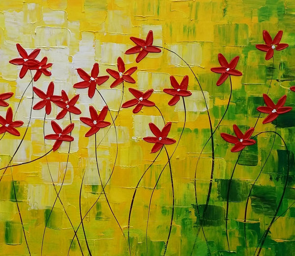 Flower Painting, Abstract Wall Art, Custom Canvas Art, Contemporary Artwork, Art on Canvas 269-LargePaintingArt.com