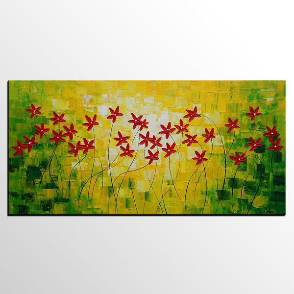 Flower Painting, Abstract Wall Art, Custom Canvas Art, Contemporary Artwork, Art on Canvas 269-LargePaintingArt.com