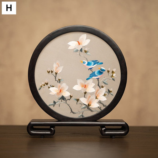 Exclusive Business Present, Flower and Bird Embroidered Decor, Unique Birthday Gift, Traditional Chinese Suzhou Embroidery Ornament, Premium Souvenir-LargePaintingArt.com