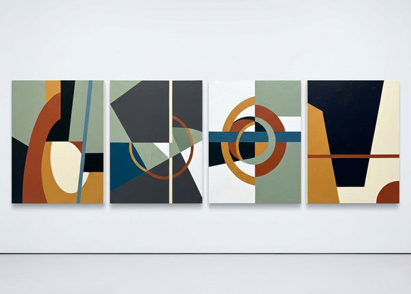 Large Multi Panel Wall Art, Original Acrylic Artwork, Abstract Geometric Art, Modern Canvas Art for Bedroom-LargePaintingArt.com