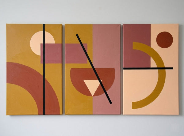 Extra Large Group Paintings for Living Room, Hand Painted Artwork, Geometric Abstract Paintings, Multi Panel Canvas Art-LargePaintingArt.com