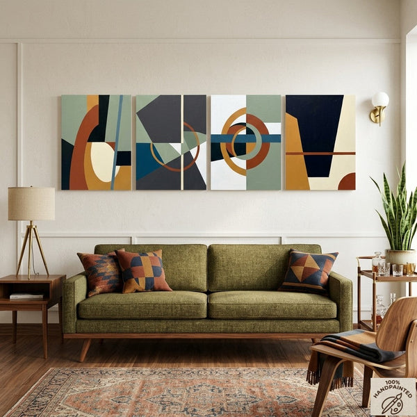 Large Multi Panel Wall Art, Original Acrylic Artwork, Abstract Geometric Art, Modern Canvas Art for Bedroom-LargePaintingArt.com