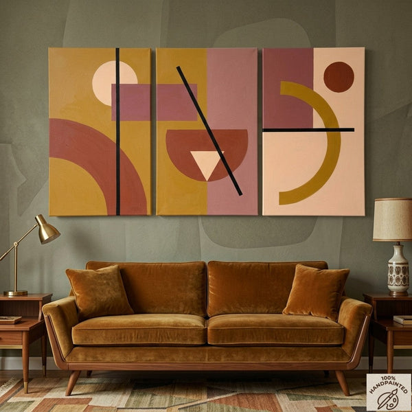 Extra Large Group Paintings for Living Room, Hand Painted Artwork, Geometric Abstract Paintings, Multi Panel Canvas Art-LargePaintingArt.com
