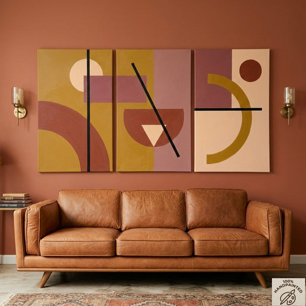 Extra Large Group Paintings for Living Room, Hand Painted Artwork, Geometric Abstract Paintings, Multi Panel Canvas Art-LargePaintingArt.com