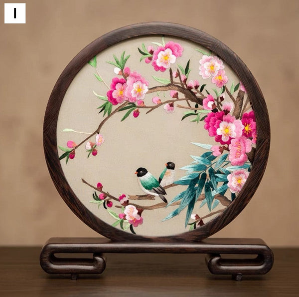 Exclusive Business Present, Flower and Bird Embroidered Decor, Unique Birthday Gift, Traditional Chinese Suzhou Embroidery Ornament, Premium Souvenir-LargePaintingArt.com