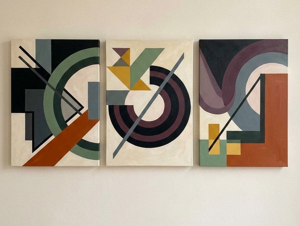 Abstract Group Paintings for Living Room, Original Abstract Art, Multi Panel Canvas Artwork, Geometric Modern Paintings-LargePaintingArt.com