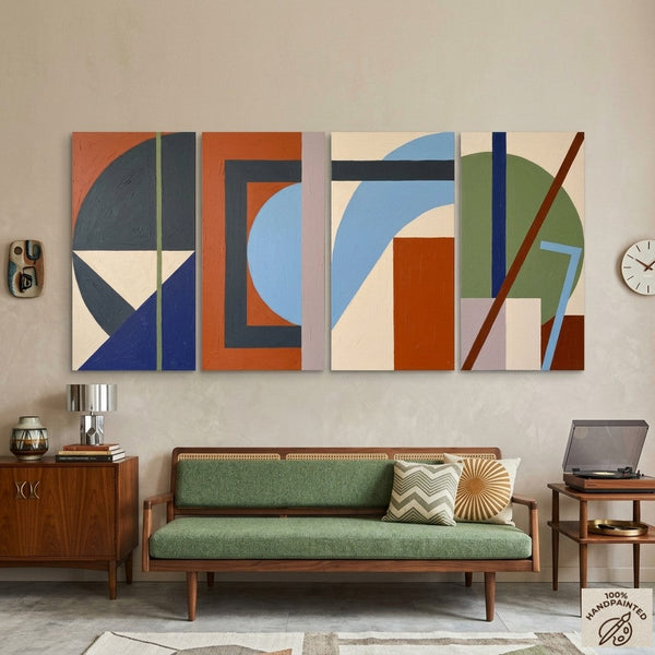 Multi Panel Wall Painting, Hand Painted Canvas Art, Modern Contemporary Paintings, Geometric Abstract Painting-LargePaintingArt.com