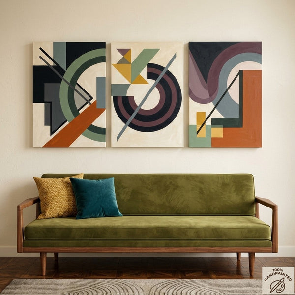 Abstract Group Paintings for Living Room, Original Abstract Art, Multi Panel Canvas Artwork, Geometric Modern Paintings-LargePaintingArt.com