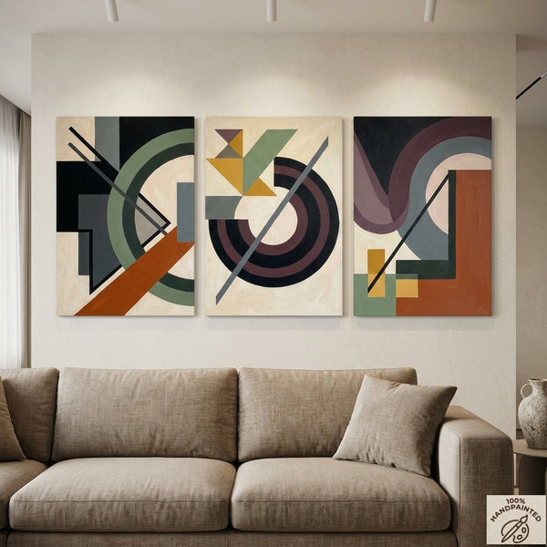 Abstract Group Paintings for Living Room, Original Abstract Art, Multi Panel Canvas Artwork, Geometric Modern Paintings-LargePaintingArt.com