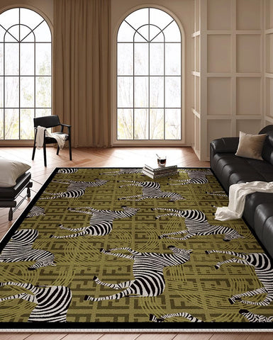 Mid Century Zebra Modern Rugs in Bedroom, Dining Room Modern Rugs, Living Room Modern Area Rugs, Large Contemporary Floor Carpets-LargePaintingArt.com