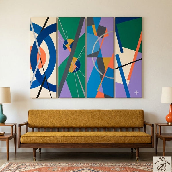 Geometric Abstract Paintings, Modern Contemporary Paintings, Hand Painted Canvas Art, Multi Panel Wall Art Paintings-LargePaintingArt.com