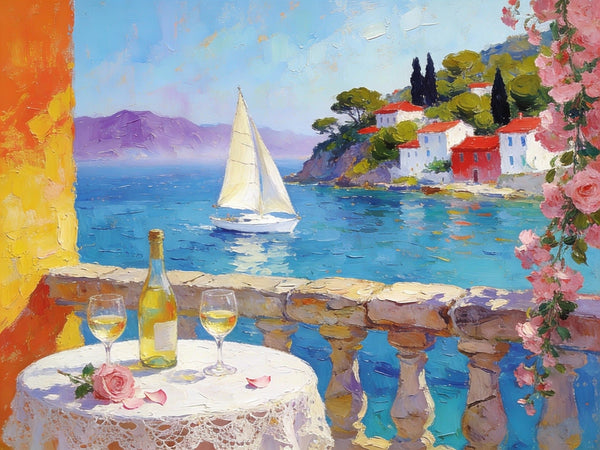 Original Canvas Paintings, A Tranquil Afternoon by the Sea, Small Paintings on Canvas, Heavy Texture Artwork, Landscape Oil Paintings, Hand Painted Wall Art-LargePaintingArt.com