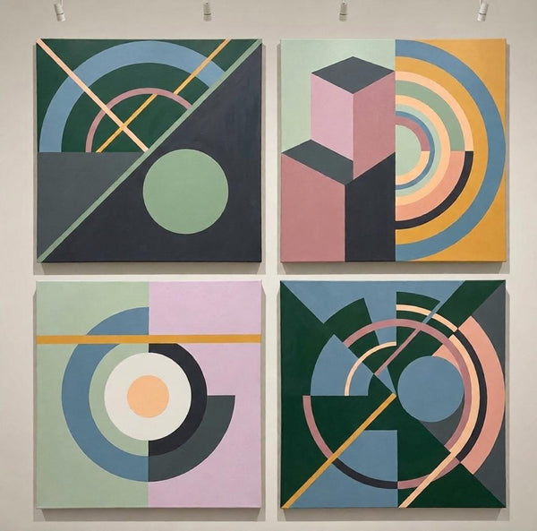 Multi Panel Canvas Paintings, Abstract Geometric Art, Modern Paintings for Living Room-LargePaintingArt.com