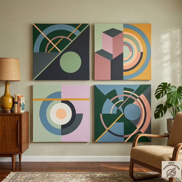 Multi Panel Canvas Paintings, Abstract Geometric Art, Modern Paintings for Living Room-LargePaintingArt.com