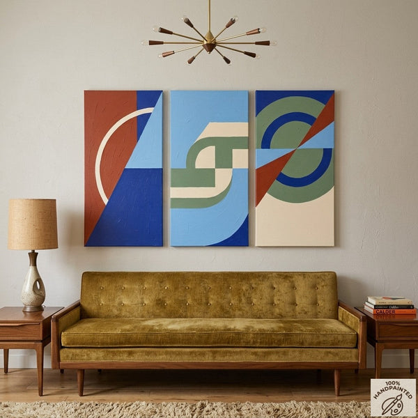 Original Geometric Abstract Paintings, Hand Painted Canvas Art, Multi Panel Wall Painting, Modern Contemporary Paintings-LargePaintingArt.com