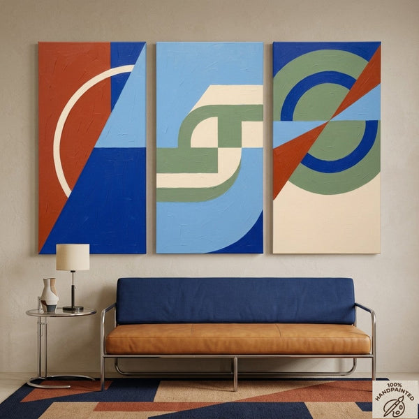 Original Geometric Abstract Paintings, Hand Painted Canvas Art, Multi Panel Wall Painting, Modern Contemporary Paintings-LargePaintingArt.com