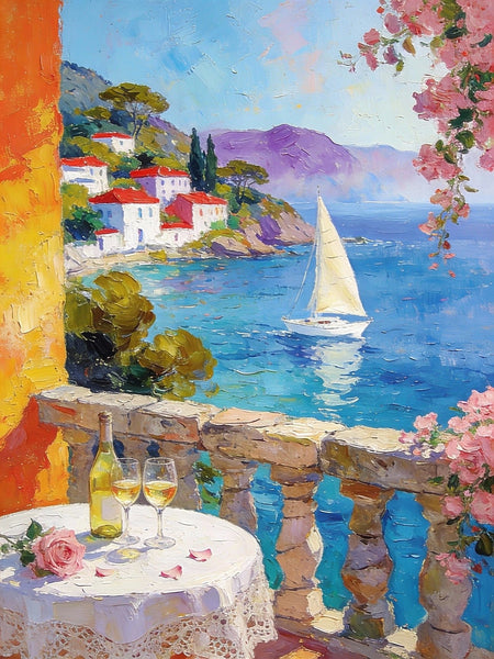 The Beauty of the Mediterranean Coast, Original Small Paintings on Canvas, Seashore Beach, Small Landscape Paintings, Palette Knife Impasto Paintings, Small Paintings on Canvas, Hand Painted Canvas Art-LargePaintingArt.com