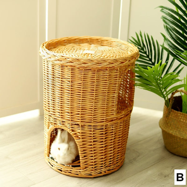 Large Cat House Basket with Washable Cushion for Indoor Cats and Dogs, Triple-Layer Cat Bed-LargePaintingArt.com
