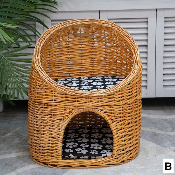 Double-Layer Cat Bed, Large Cat House Basket with Washable Cushion for Indoor Cats and Dogs-LargePaintingArt.com