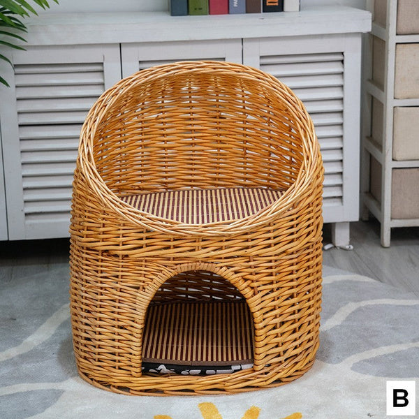 Large Cat House Basket with Washable Cushion for Indoor Cats and Dogs, Double-Layer Cat Bed-LargePaintingArt.com