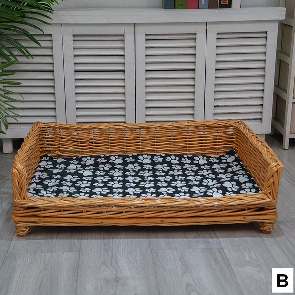Large Hand Woven Rattan Cat Beds, Extra Large Natural Wicker Dog Bed with Washable Cushion for Indoor Cats and Dogs-LargePaintingArt.com