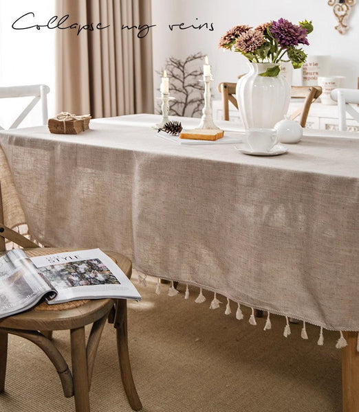 Simple Linen Rectangle Table Cover for Dining Room Table, Large Brown Tablecloth for Home Decoration, Modern Table Cloth, Square Tablecloth for Round Table-LargePaintingArt.com