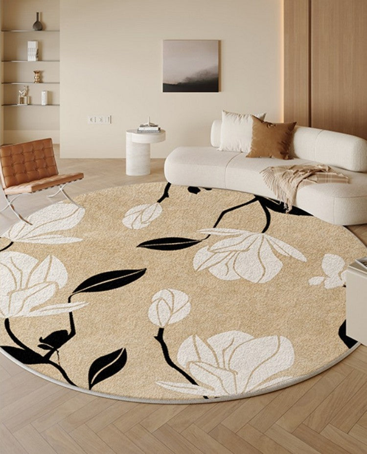 Modern Round Rugs under Coffee Table, Circular Rugs for Dining Table, Abstract Contemporary Rugs for Bedroom, Modern Cream Color Rugs for Living Room-LargePaintingArt.com
