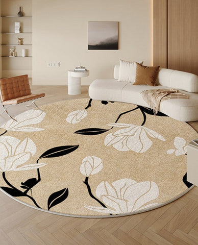 Modern Round Rugs under Coffee Table, Circular Rugs for Dining Table, Abstract Contemporary Rugs for Bedroom, Modern Cream Color Rugs for Living Room-LargePaintingArt.com