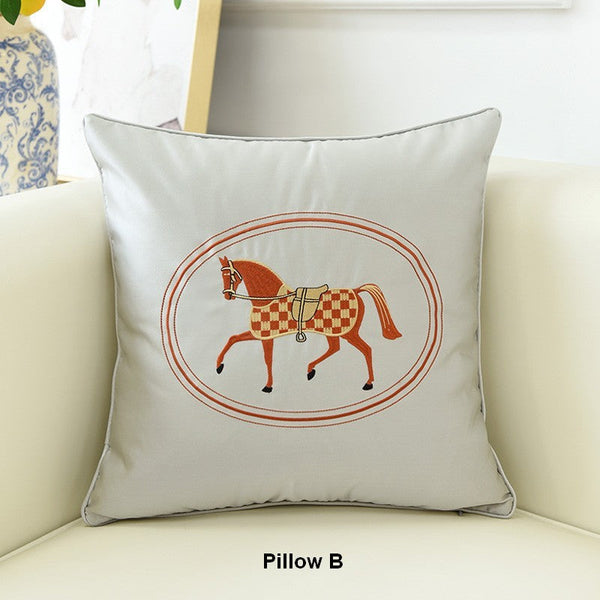 Modern Decorative Throw Pillows, Horse Decorative Throw Pillows for Couch, Embroider Horse Pillow Covers, Modern Sofa Decorative Pillows-LargePaintingArt.com