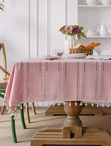 Kitchen Rectangular Table Covers, Rectangular Tablecloth for Oval Table, Modern Pink Table Cloths for Dining Room, Farmhouse Cotton and Linen Table Cloth-LargePaintingArt.com