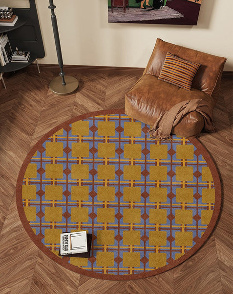Modern Rugs under Coffee Table, Abstract Contemporary Round Rugs, Modern Rugs for Dining Room, Geometric Modern Rugs for Bedroom-LargePaintingArt.com