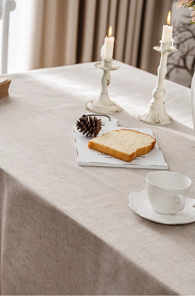 Simple Linen Rectangle Table Cover for Dining Room Table, Large Brown Tablecloth for Home Decoration, Modern Table Cloth, Square Tablecloth for Round Table-LargePaintingArt.com