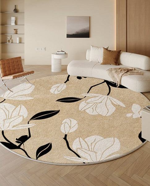 Modern Round Rugs under Coffee Table, Circular Rugs for Dining Table, Abstract Contemporary Rugs for Bedroom, Modern Cream Color Rugs for Living Room-LargePaintingArt.com