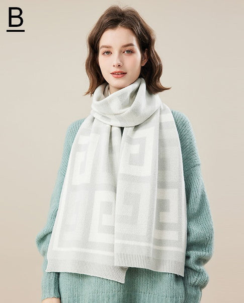 Cold Weather Scarf, Warm Winter Scarf, Soft Cashmere Scarf for Women, Fashion Designer Scarf, Green White Grey Wool Scarf for Women, Casual Scarf for Women-LargePaintingArt.com