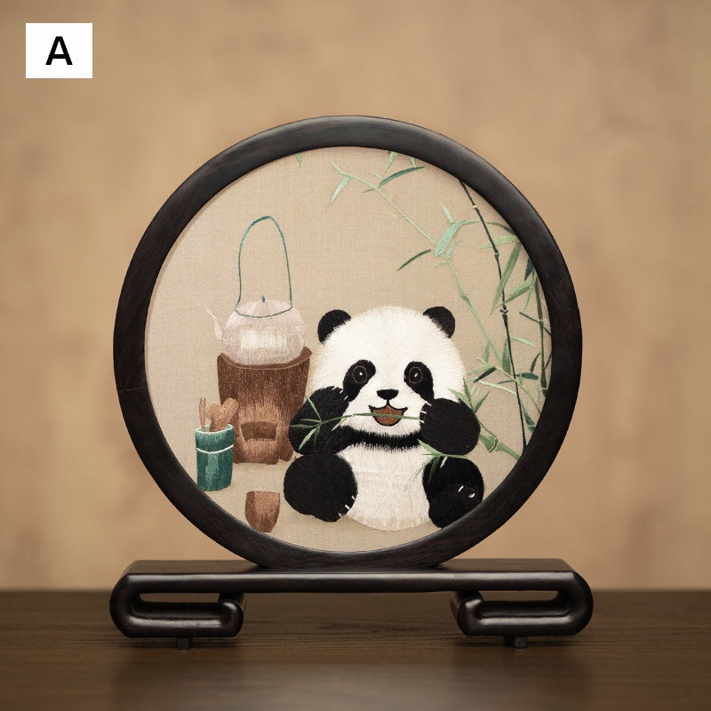 Unique Birthday Gift, Exclusive Business Present Panda Embroidered Decor, Traditional Chinese Suzhou Embroidery Ornament, Premium Souvenir-LargePaintingArt.com