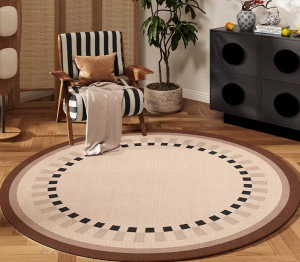 Mid Century Modern Rugs under Chairs, Bedroom Circular Modern Rugs, Geometric Round Rugs for Dining Room, Contemporary Modern Rugs-LargePaintingArt.com