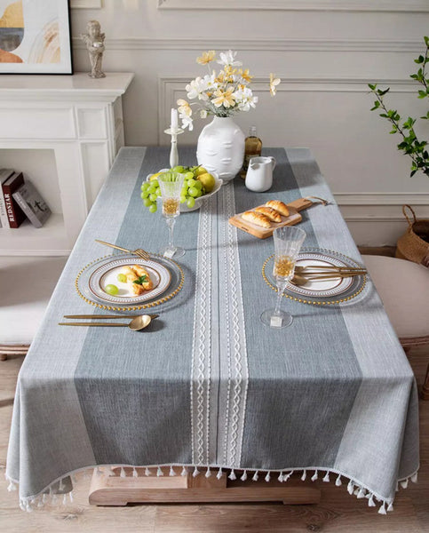 Country Farmhouse Tablecloth, Large Rectangular Tablecloth for Oval Table, Rustic Table Covers for Kitchen, Cotton and Linen Tablecloth for Dining Room Table-LargePaintingArt.com