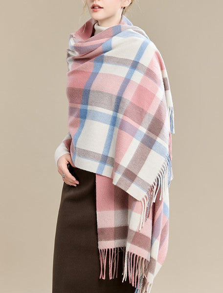 Warm Cape, Gifts for Her, Evening Wrap, Christmas Gift, Large Wool Scarf, Soft Wool Scarf for Women, Checkered Fashion Scarf, Winter Shawl, Elegant Shawl-LargePaintingArt.com