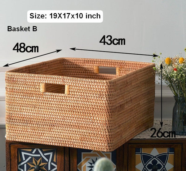 Storage Baskets for Bedroom, Large Laundry Storage Basket for Clothes, Rectangular Storage Basket, Rattan Baskets, Storage Baskets for Shelves-LargePaintingArt.com